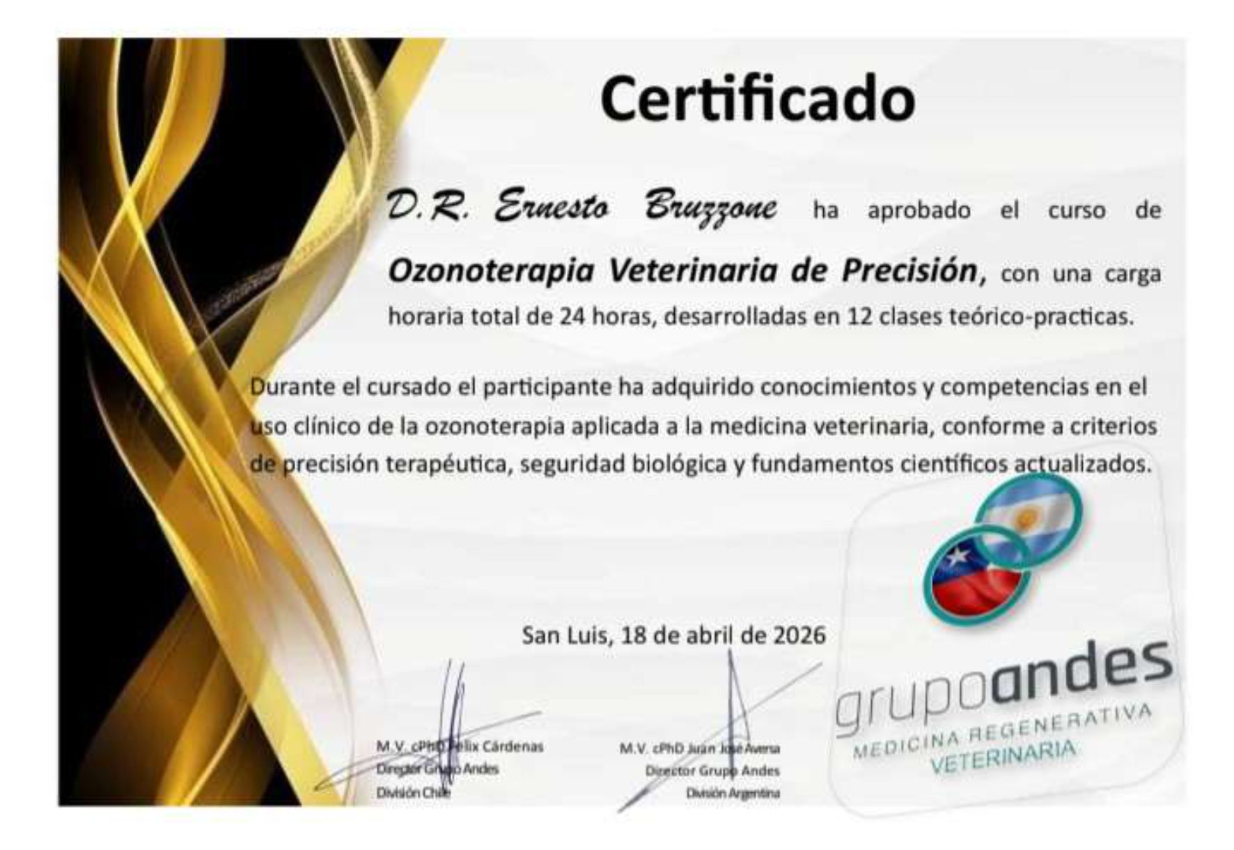Certificado de Ernesto Bruzzone